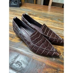 Jeffrey Campbell Viona-WD Brown Croc Embossed Pointed Toe Sphere Heel Loafers 10